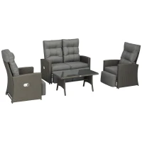 Outsunny 4 Piece Rattan Garden Furniture Set Outdoor Sofa Sectional Set with Glass Top Table for Poolside, Grey(m-10)