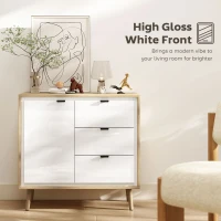 HOMCOM Credență de bucătărie cu 3 sertare și dulap Alb lucios și stejar(m-4)