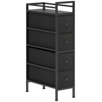 HOMCOM 4 Drawer Fabric Dresser Chest of Drawers, Slim Storage Cabinet with Steel Frame for Small Spaces, Bedroom, Black