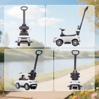 AIYAPLAY Macchina Cavalcabile Licenza Land Rover con Maniglia e Barriera, in PP e Acciaio, 84x40x94.5 cm, Bianco(m-8)