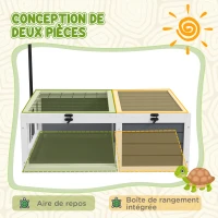 PawHut Maison enclos cage pour petit animal tortue avec 2 espaces support de lampe réglable 81 x 48 x 31,5 cm gris(m-4)