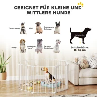 PawHut Haustierzaun, 8-Panel-Barriere mit Tür, faltbar, für kleine & mittelgroße Hunde, Kunststoff, Kohlenstoffstahl, Weiß(m-9)