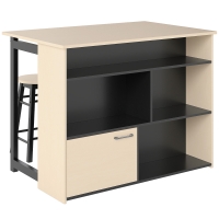 HOMCOM 3-tlg. Barset, Bartisch mit klappbarer Tischplatte, 2 Barhocker, 6 Staufächer, schwarz+Eiche, 116 x 70 x 89,5 cm