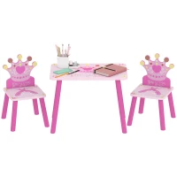 HOMCOM Juego de Mesa y 2 Sillas Infantiles de Madera Set de Mesa 55x34x42 cm Sillas 28x26x50 cm para Niños de 2-4 Años para Dormitorio Color Rosa(m-10)