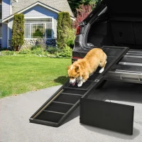 PawHut Rampa para Perros de Madera Rampa Plegable para Mascotas con Base Antideslizante Carga 40 kg 165x43x6,5 cm Negro(m-10)