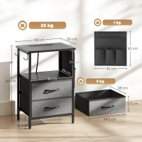 HOMCOM Bedside Table with Charging Station - Black(m-3)