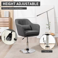 HOMCOM Swivel Linen Fabric Accent Chair for Living Room Contemporary Vanity Armchair with Adjustable Height Thick Cushion Lumbar Support Armrest for Bedroom Office Dark Grey(m-4)