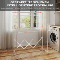 HOMCOM Wäscheständer, Faltbarer Standtrockner mit 3 verstellbaren Stangen, Edelstahl Turmwäscheständer auf Rollen, Wäscheturm Wäschetrockner für Innen und Außen(m-4)