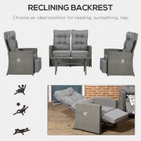 Outsunny 4 Piece Rattan Garden Furniture Set Outdoor Sofa Sectional Set with Glass Top Table for Poolside, Grey(m-6)