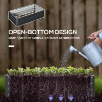 Outsunny Set of 2 Raised Beds for Garden, Galvanised Outdoor Planters for Herbs Vegetables, Use for Patio Balcony, Grey(m-5)