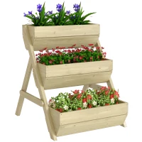 Outsunny 3 Tier Raised Garden Bed Wooden Elevated Planter Box Kit, 66L for Flower, Vegetable, Herb, 65x75x78cm, Green(m-7)