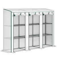 Outsunny Seră de grădină cu rafturi pe 3 niveluri seră pentru balcon 3 uși rulabile cu fermoar 215 x 46 x 151 cm alb(m-8)