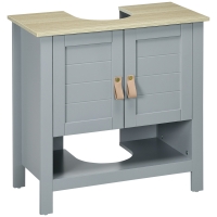 kleankin Armario para Debajo de Lavabo Compacto con 2 Puertas y Estante Interior Ajustable Mueble Auxiliar de Almacenamiento para Baño 60x30x60 cm Gris
