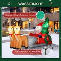 Outsunny Aufblasbare Weihnachtsdekoration, Weihnachtsmann in Rentierschlitten, Polyesterstoff, LED-Lichter, Bunt(m-6)