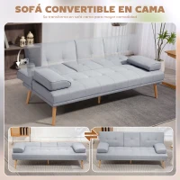 HOMCOM Sofá Cama 3 Plazas con Respaldo Ajustable de 3 Niveles Reposabrazos Desmontable 181x77x78 cm Gris Claro(m-4)
