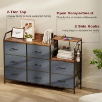HOMCOM Chest of Eight Drawers, with Charging Station - Brown/Black(m-6)