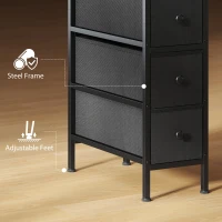 HOMCOM 4 Drawer Fabric Dresser Chest of Drawers, Slim Storage Cabinet with Steel Frame for Small Spaces, Bedroom, Black(m-7)