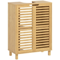 HOMCOM Mueble Bajo Lavabo de Bambú con 2 Puertas de Lamas Estante Ajustable para Lavabos con o sin Pedestal Natural