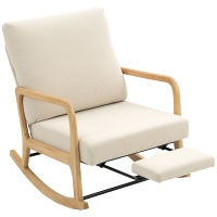 HOMCOM Silla Mecedora Nórdica con Reposapiés Respaldo Ajustable Mecedora de Pana Patas de Madera y Reposabrazos Cojín Crema