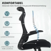 HOMCOM Ergonomischer Bürostuhl mit 3D-Armlehnen, Netzstoffrücken, S-förmige Rückenlehne, Kopfstütze, Kippfunktion, Schwarz(m-4)