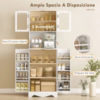 HOMCOM Mobile Dispensa Cucina con 2 Armadietti e 8 Ripiani, in Legno e Acrilico, 60x39.5x179.6 cm, Bianco(m-4)
