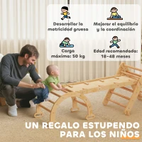 AIYAPLAY 7 en 1 Triángulo de Escalada Montessori de Madera Plegable con Arco y Rampa para Niños 18-48 Meses 188x70 cm Natural(m-8)