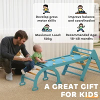 AIYAPLAY 7 en 1 Triángulo de Escalada Montessori de Madera Plegable con Arco y Rampa para Niños de 18-48 Meses 188x70 cm Azul(m-4)