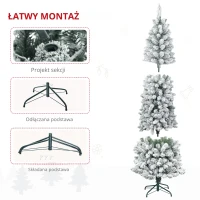 HOMCOM Sztuczna Choinka, niepalna, ze sztucznym śniegiem, szczupła, na metalowej podstawie, 75 x 210 cm, Zielona(m-6)