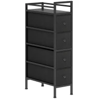 HOMCOM Commode armoire avec 4 tiroirs en tissu non tissé Armoire de rangement avec cadre en acier, 20 cm x 43 cm x 81,5 cm, Noir(m-7)