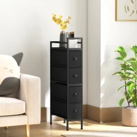 HOMCOM Cômoda Armário com 4 Gavetas em Tecido Não Tecido Armário de Arrumação com Estrutura de Aço, 20cm x 43cm x 81,5cm, Preto(m-4)