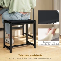 HOMCOM Tocador de Maquillaje con Espejo Tríptico Desmontable Taburete 3 Cajones de Tela Soporte para Secador de Pelo Gris(m-7)