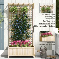 Outsunny Hochbeet mit Spalier und Dach, Pflanzkasten, Blumenbeet, wetterfest, Holz, 90 x 45 x 183 cm, Naturholz(m-5)