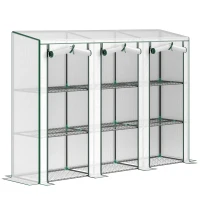 Outsunny Serre de jardin avec étagères à 3 niveaux serre de balcon 3 portes enroulables zippées 215 x 46 x 151 cm blanc(m-8)