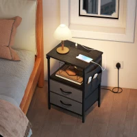 HOMCOM Bedside Table with Charging Station - Black(m-8)
