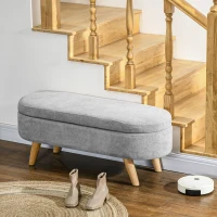 HOMCOM Banc banquette bout de lit coffre de rangement 2 en 1 en tissu avec pieds en bois 110l x 40P x 43H cm gris clair(m-10)