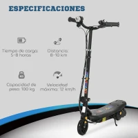 HOMCOM Patinete Eléctrico para Niños de 7-14 Años Plegable con Faro LED Rueda y Freno Velocidad Máxima de 12 km/h Negro(m-4)