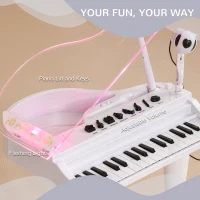 AIYAPLAY 32-Key Kids Piano Keyboard, with Stool, Lights, Microphone, Sounds, Removable Legs - White(m-5)