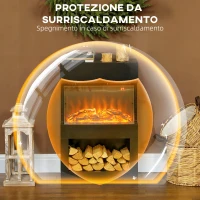 HOMCOM Camino Elettrico con Effetto Fiamma 3D Colorata, 1000W/2000W con Temperatura Regolabile e Telecomando, Nero(m-9)