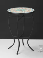 Outsunny Mesa de Jardim Redonda Mesa Auxiliar de Mosaico com Pés de Metal para Pátio Terraço Exterior Balcão 35,5x35,5x53,5cm Multicor(m-10)