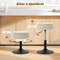HOMCOM Banco de Bar com Armazenamento Altura Ajustável Giratório Estofado em Chenilla 39x39x49-65 cm Bege(m-6)
