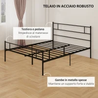 HOMCOM Struttura Letto Matrimoniale in Acciaio 160x200cm con Doghe, Testiera e Pediera - Nero(m-6)