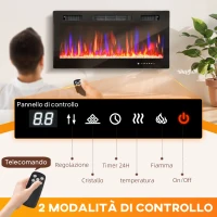 HOMCOM Camino Elettrico da Incasso o a Parete con Temperatura Regolabile, in Acciaio e Vetro, 91.4x9.4x47 cm, Nero(m-5)