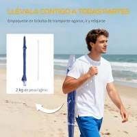 Outsunny Parasol para Playa 2 en 1 con 2 Paneles Laterales Toldo Portátil Anti-UV con Bolsa de Transporte Ø210x222cm Azul(m-8)