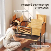 PawHut Maison pour tortues à 2 étages 2 chambres fenêtres rampes toit ouvrable et plateau 128 x 63 x 96 cm jaune(m-6)