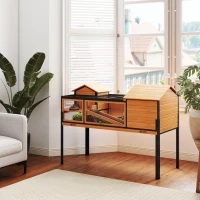 PawHut Maison pour tortues à 2 étages 2 chambres fenêtres rampes toit ouvrable et plateau 128 x 63 x 96 cm jaune(m-10)