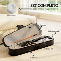 HOMCOM Violino 4/4 in Legno di Abete e Acero con Custodia, Arco, Spalliera e Pece, Nero(m-4)