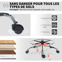 HOMCOM Chaise bureau ergonomique, chaise de dessin, support lombaire 4D, accoudoirs relevables, 60 x 60 x 108-132 cm, noir(m-8)