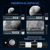 Outsunny Telescopio Refractor Astronómico para Adultos y Principiantes Apertura 70 mm con Lente Barlow Trípode Ajustable Blanco(m-5)