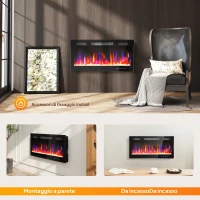 HOMCOM Camino Elettrico da Incasso o a Parete con Temperatura Regolabile, in Acciaio e Vetro, 91.4x9.4x47 cm, Nero(m-9)