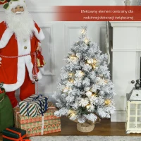 HOMCOM Choinka 90 cm, ze światełkami LED, gałęzie w śniegu, szyszki, ognioodporna, podstawa z betonu(m-4)